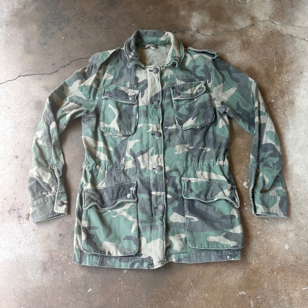 Free People Utility Jacket Womens Small Green Camo Excellent Military Field Coat